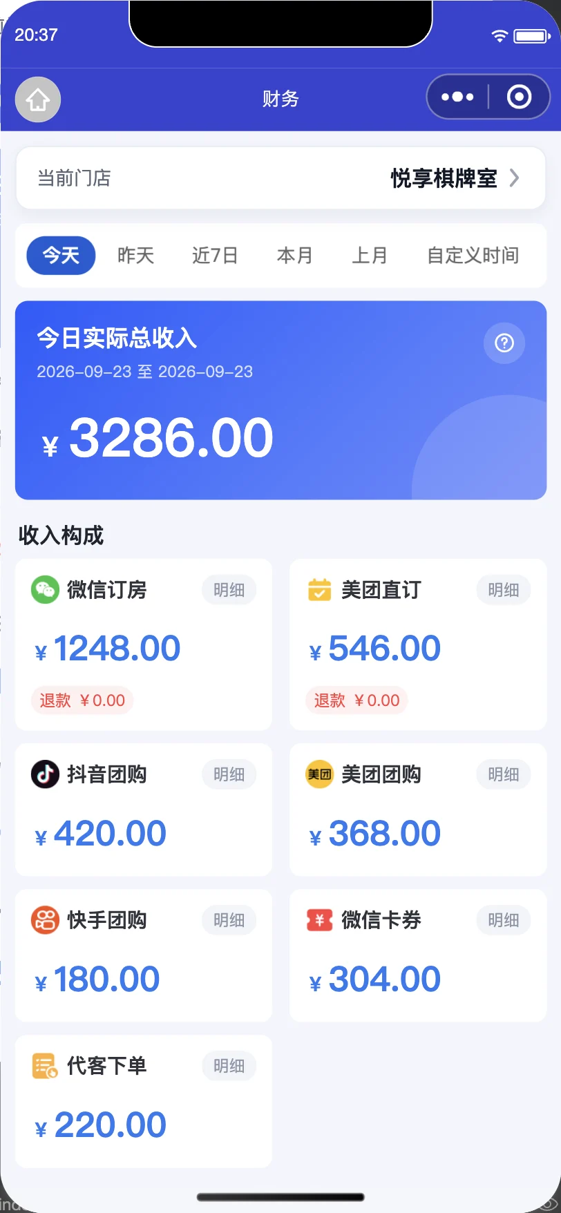 边界云管理端多渠道收入查看界面